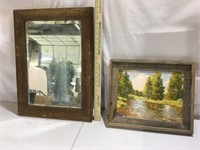 Primitive Mirror & Framed Artwork