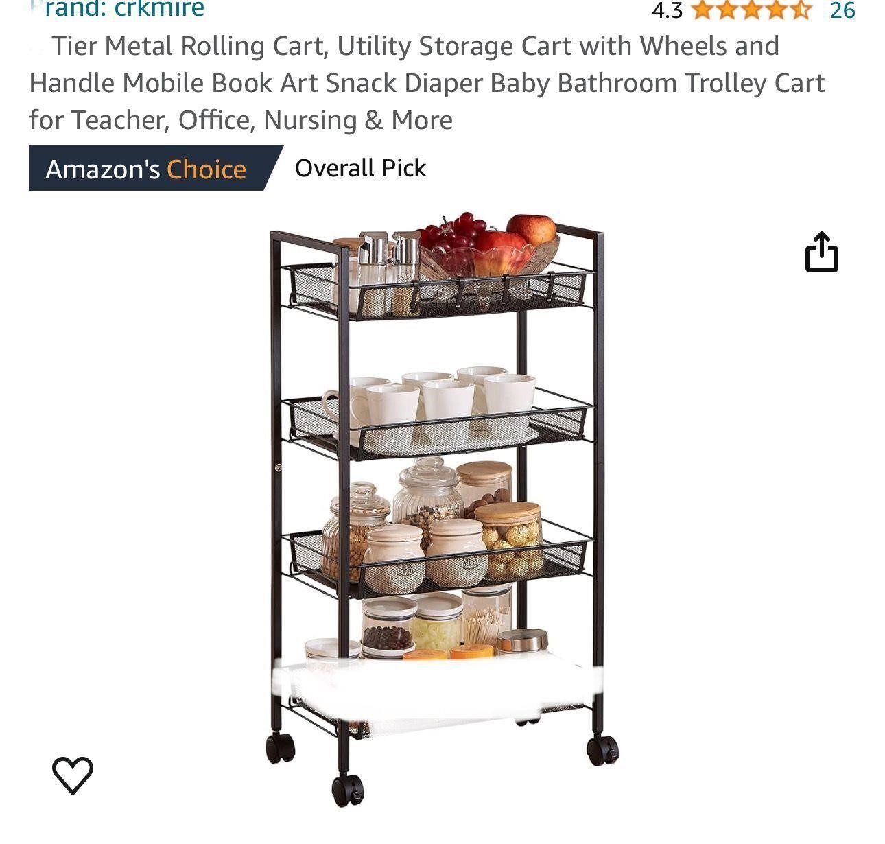 Tier Metal Rolling Cart, Utility Storage Cart