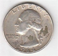 US 1964 90% Silver Washington Quarter