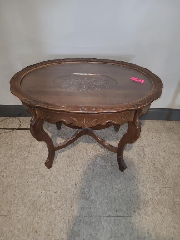 Antique Wood Table with Serving Tray Top