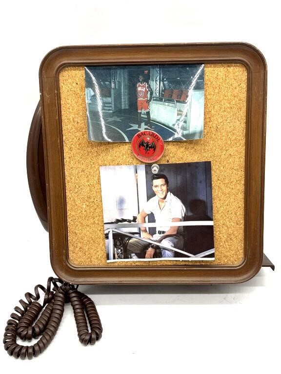 Vintage Wall-Mount Telephone with Corkboard Front