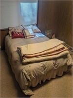 Full bed with frame, mattress, box spring, sheets