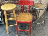 Rolling Chair and (2) Stools 
- Chair 14” x