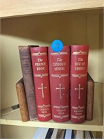 Vintage math textbook and 3 vintage Catholic