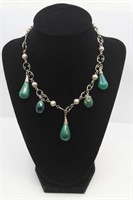 TURQUOISE DROP BEAD & SILVER TONE NECLACE