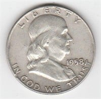 US 1958 P 90% Franklin 1/2 Dollar