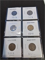 Group of 6 wheat penny's 1919 to the 50s