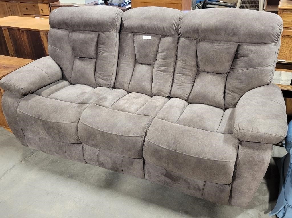 GRAY UPHOLSTERED RECLINING COUCH
