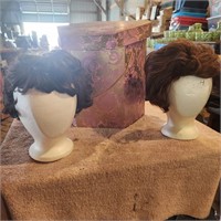 Vintage Wigs, Styrofoam Heads & Hat Box