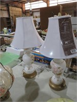 2 GLASS HAND PAINTED TABLE LAMPS WITH SHADE