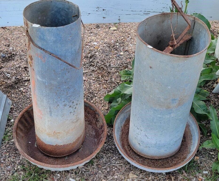 2 VINTAGE CHICKEN FEEDERS