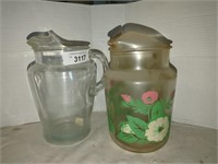 2 Vintage glass pitchers- floral & clear