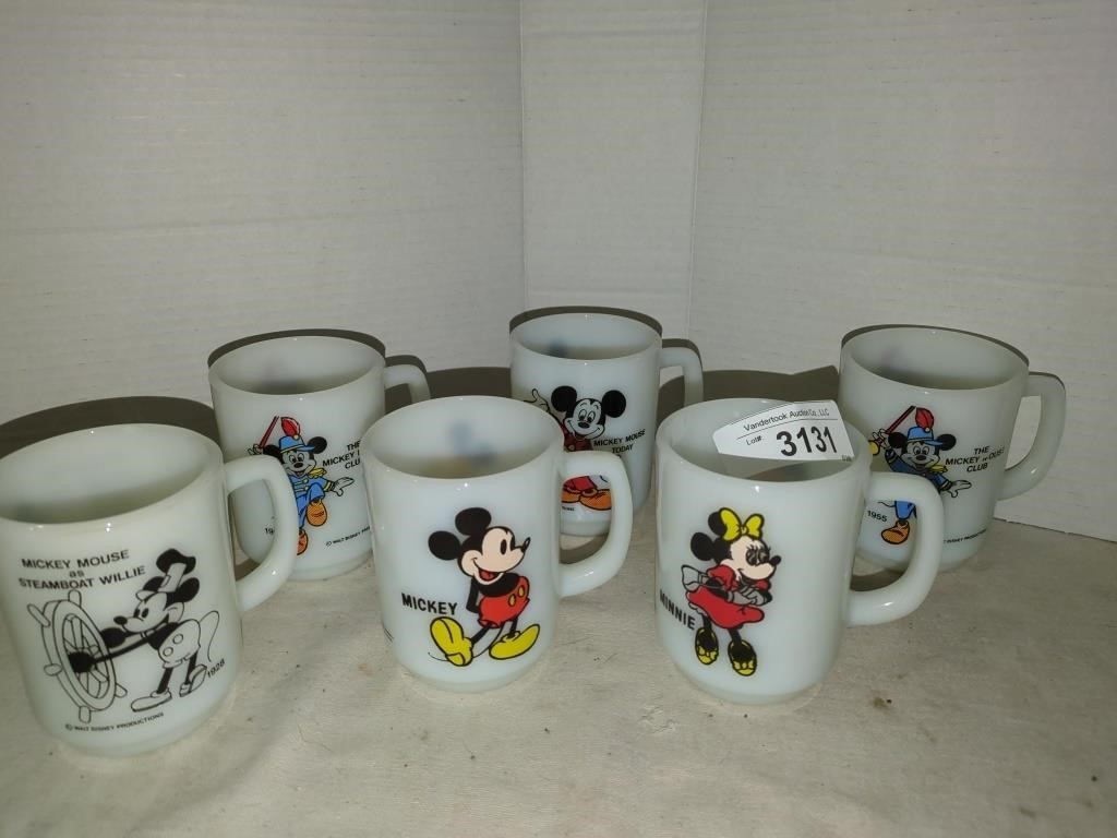 6- Vintage Mickey Mouse Anchor Hocking  mugs -