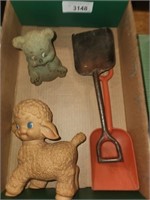 2 Vintage Plastic Bears & Kids Shovels