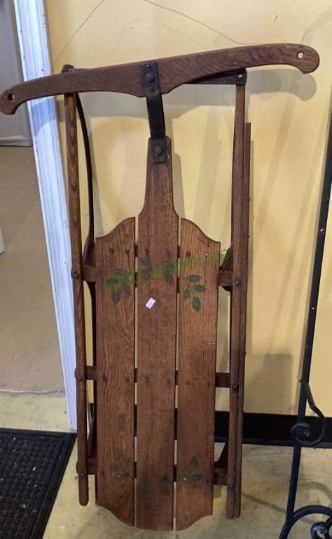 Vintage 41 inch metal and wood snow sled with