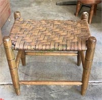 Antique woven foot stool measures 15 x 16 x 11