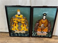 Painted on Glass Chinese Emperor & Emperess