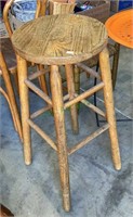 Vintage 30 inch oak wood barstool/plant stand