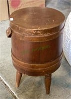 Vintage three legged round handle keg shaped