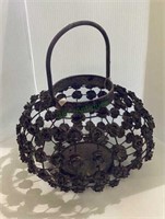 Decorative metal round handle basket with floral