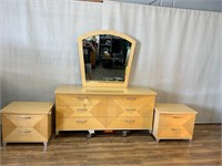 Italian Art Deco Dresser w/Mirror & 2 Nightstands