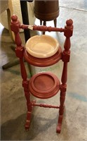 Vintage two level wooden ashtray stand with one