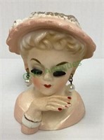 Inarco 1963 pink lady head vase with pearl