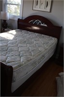 Queen size sleigh bed, headboard with decorative