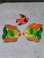 Vintage Chalkware fish and bird- wallhangings