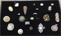 Great tray lot of costume jewelry rings in