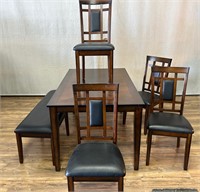 Dark Finish Dining Table w/4 Chairs, Bench Wear