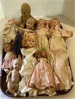 Tray lot of antique dolls with various composite