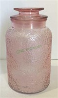 Unique raised pattern glass canister measuring 8
