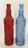 Lot of two colored decorative bottles with