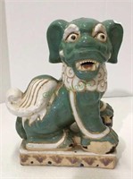 Ceramic Asian themed dog sculpture measuring 9