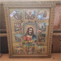 Vintage Religious Picture  in Ornate Frame - "The