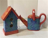 Ceramic hanging birdhouse and coordinating