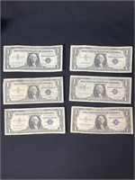 (6) SERIES 1957 $1 SILVER CERTIFICATES
