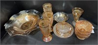 Large Lot Of Marigold Carnival Glass.