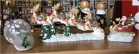 Ceramic Santa Claus sleigh with reindeer and two