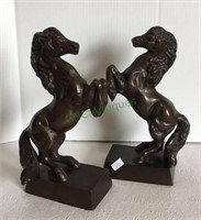 Pair of metal bronze horse sculptures or