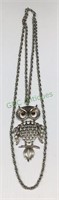 Vintage double chain owl pendant necklace