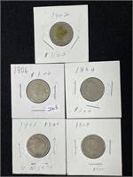 (5) DIFFERENT DATE LIBERTY "V" NICKELS