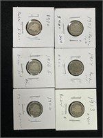 (6) DIFFERENT DATE BARBER DIMES