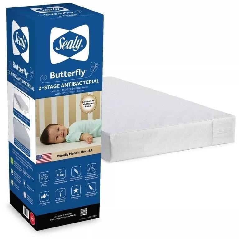 Sealy Butterfly 2-Stage Antibacterial Crib And...