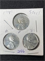 1943-D, P AND S STEEL LINCOLN CENTS