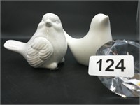 2 White Ceramic Birds