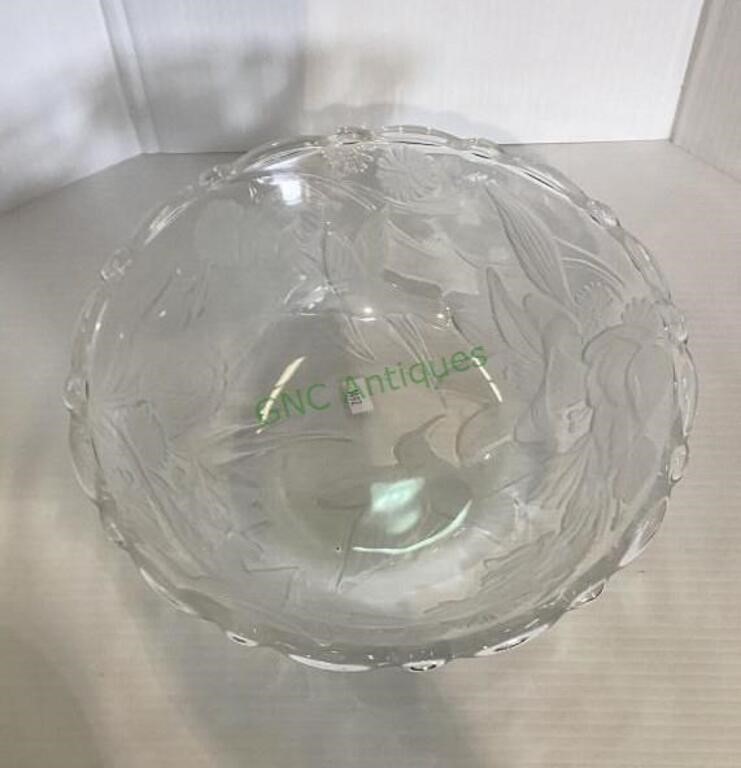 Clear and frosted glass 10 inch serving bowl