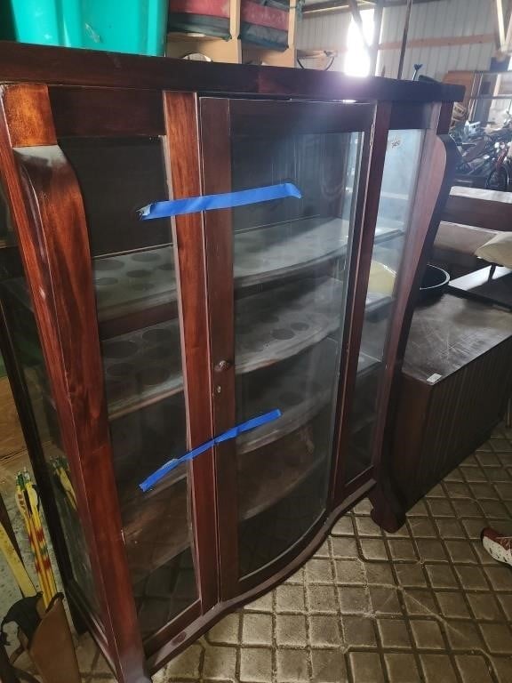 Vintage Glass Door Cabinet, Approx 62" Tall, 48"