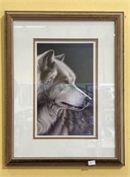 Framed and matted print of a gray wolf by Barbara